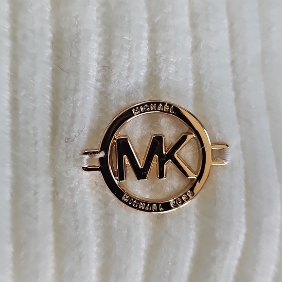 Michael Kors Women Cable Knit Cuffed Pom Pom Winter Beanie White hat w gold MK main image 12